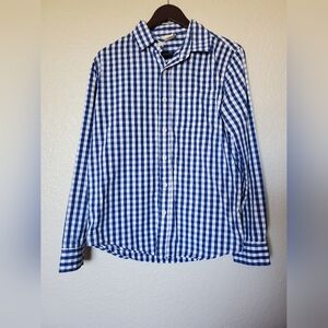 Fox Blue & White Checkered Button Up Long Sleeve Dress Shirt Men's Size Small
